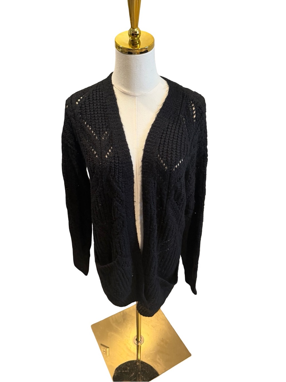 Arizona Jean Company Black Open-Front Cable Knit Cardigan